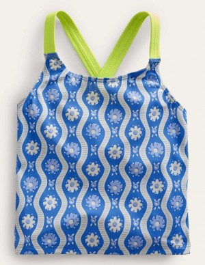 Blue Kids' Boden Cross Back Tanks | 73156TCJO