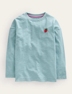 Blue Kids' Boden Embroidered Motif T-Shirt | 15246IGJS