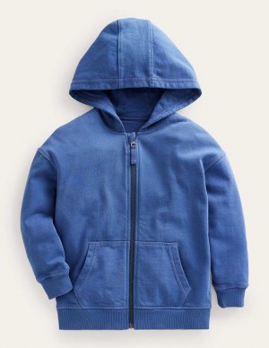 Blue Kids' Boden Garment Dye Zip-though Hoodie | 85639ZTJH