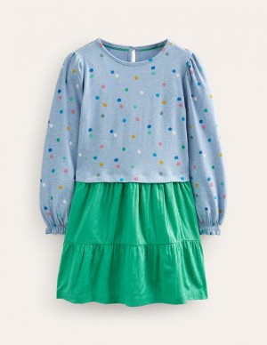 Blue Kids' Boden Jersey Woven Mix Dress | 64285HFLI