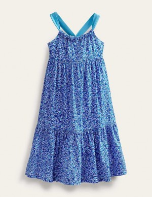 Blue Kids' Boden Tiered Jersey Maxi Dress | 82136KHTS