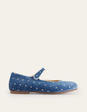 Blue Kids' Boden Velvet Mary Janes Sandals | 08347MPID