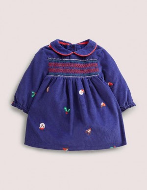 Blue Kids' Boden Woven Embroidered Dress | 60724LXQC