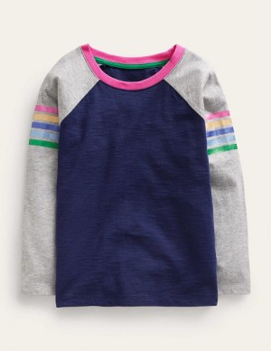 Blue Metal Kids' Boden Colourblock Raglan T-Shirt | 03751IYAF