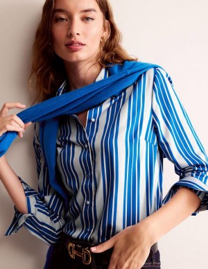 Blue Stripes Women's Boden Easy Straight Fit Shirts | 01734GPTL