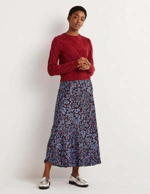 Blue Women's Boden Blue Floral Satin Bias-cut Skirts | 48603KIVG