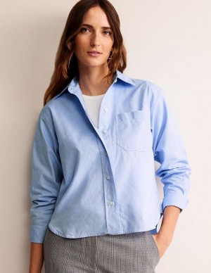 Blue Women's Boden Cropped Cotton Shirts | 96407UWHF