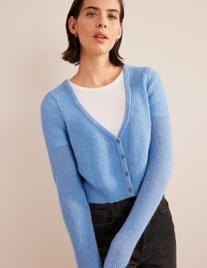 Blue Women's Boden Cropped Fluffy Cardigan | 26538YWER