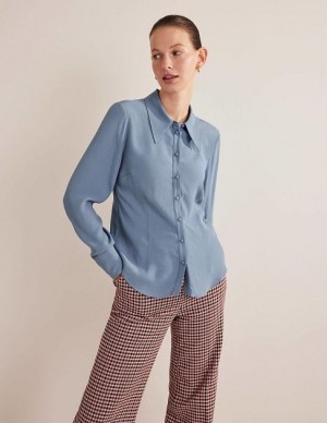 Blue Women's Boden Fitted Workwear Shirts | 15049CPEO