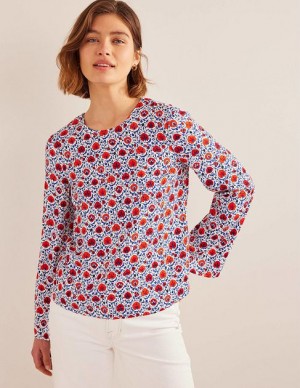 Blue Women's Boden Flared Long Sleeve Tops | 03419MPWQ