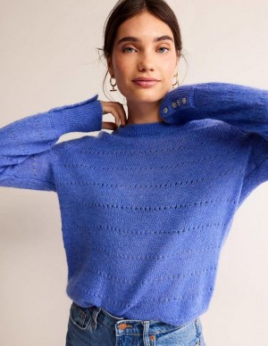 Blue Women's Boden Fluffy Textured Sweaters | 52807IVJW