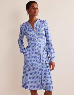 Blue Women's Boden Julia Jersey Shirt Dress | 69328OCBL