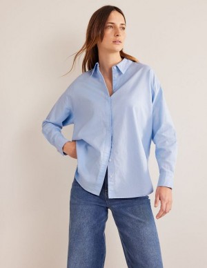 Blue Women's Boden New Relaxed Cotton Shirts | 74905XQFC