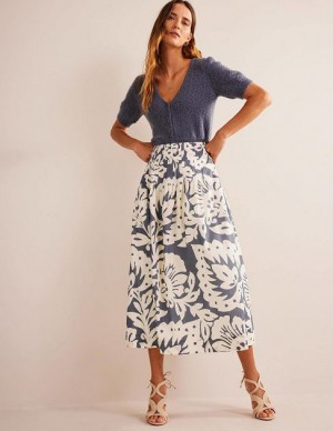 Blue Women's Boden Pleated Cotton Skirts | 38720MVJK