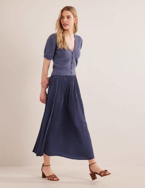 Blue Women's Boden Pleated Satin Skirts | 60372CEAU