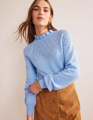 Blue Women's Boden Pointelle-detailed Sweaters | 06254HUIF