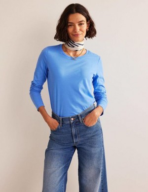 Blue Women's Boden Pure Cotton Long Sleeve Tops | 06145ASWK