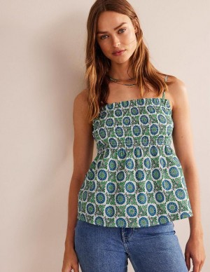 Blue Women's Boden Smocked Cami Tops | 24013GIFA