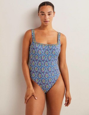 Blue Women's Boden Square Neck Detail Swimsuits | 43198DSFO