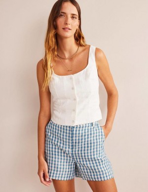 Blue Women's Boden Tailored Linen Shorts | 45287STUE