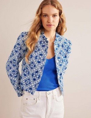 Blue Women's Boden Textured Nehru Jackets | 04792BLVA