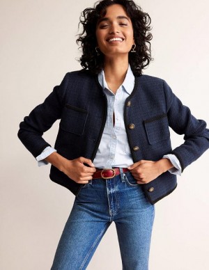 Blue Women's Boden Trimmed Textured Jackets | 61527HMYC