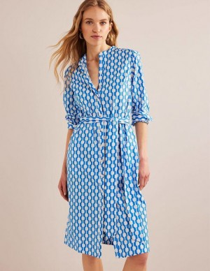 Blue / Azure Women's Boden Collarless Shirt Dress | 78035XWNO