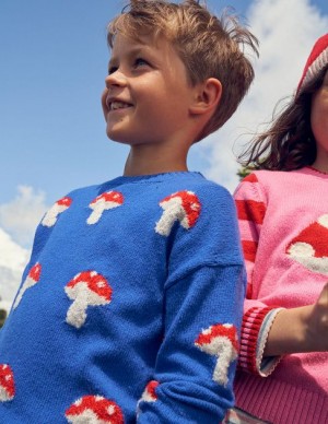 Blue / Pink / White Kids' Boden Wow All Over Jacquard Sweaters | 40725FQEV