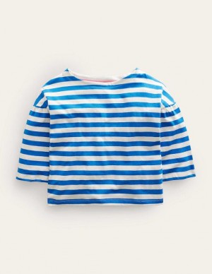 Blue / White Kids' Boden Boat Neck T-Shirt | 51094GSLK