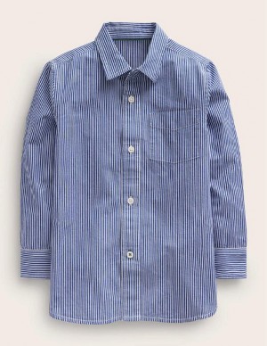 Blue / White Kids' Boden Laundered Shirts | 89045MBYU