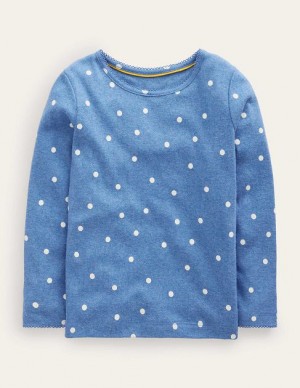 Blue / White Kids' Boden Long Sleeve Pointelle Tops | 21094RGIM