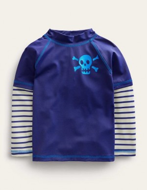 Blue / White Stripes Kids' Boden Graphic Rash Guard T-Shirt | 37529QIKC