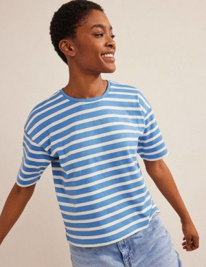 Blue / White Stripes Women's Boden Heavyweight Breton T-Shirt | 47286JVYA