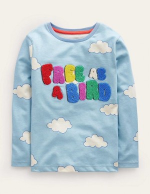 Blue / white Kids' Boden Cloud Logo Tops | 85421HSCV