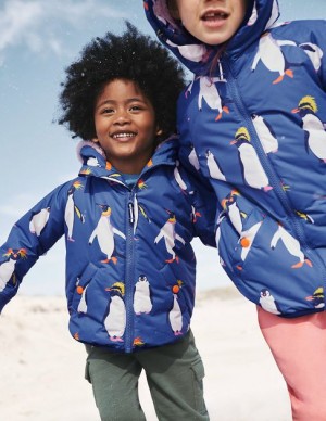 Blue / white Kids' Boden Sherpa Lined Anorak Jackets | 38501KZJV