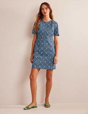 Blue / white Women's Boden Cotton Mini Dress | 87136TFIK