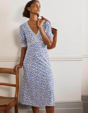 Blue / white Women's Boden Eva Jersey Midi Dress | 42631ZHKM