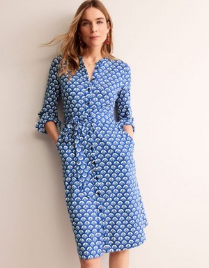 Blue / white Women's Boden Julia Jersey Shirt Dress | 53621COVW