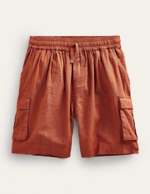 Brown Kids' Boden Linen Cotton Cargo Shorts | 18035JMQT