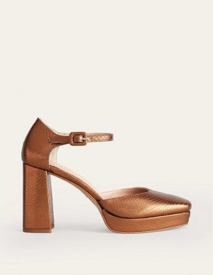 Brown Metal Snake Women's Boden Satin Platforms Heels | 87430LJIW