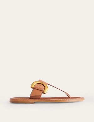 Brown Women's Boden Buckled Toe-post Sandals | 53190IOAV