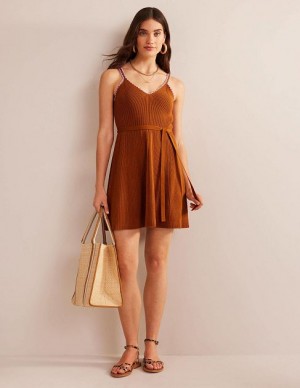 Brown Women's Boden Crochet-trim Knitted Dress | 86512AFIH