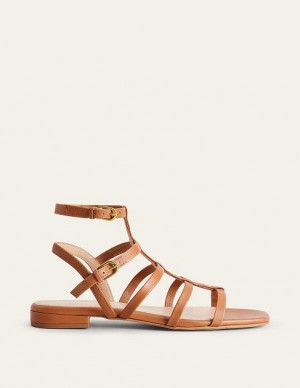 Brown Women's Boden Leather Gladiator Sandals | 49358MWIC