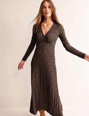 Brown Women's Boden Long Sleeve Jersey Dress | 12468RZKO