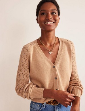 Brown Women's Boden Pointelle Sleeve Cardigan | 70921WPNS