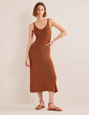 Brown / Gold Women's Boden Sparkle Midi Dress | 72601BADH