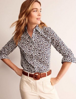 Brown / Leopard Women's Boden Sienna Cotton Shirts | 16703MZXT