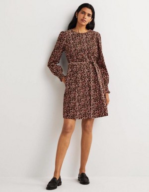 Brown / Red Women's Boden Smocked Cuff Corduroy Dress | 58167HQTF