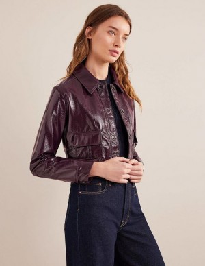 Burgundy Women's Boden Cropped Collared Jackets | 97164YMJZ