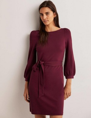 Burgundy Women's Boden Tie Detail Jersey Dress | 27583LUJP